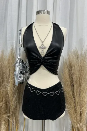Blair Leather Halter Top (Black)