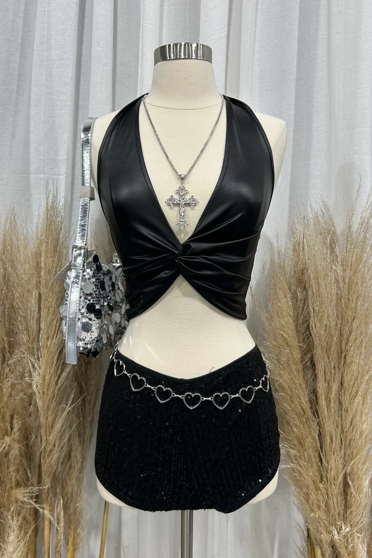 Blair Leather Halter Top (Black)