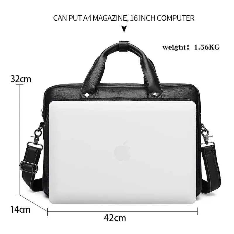 Genuine Leather Briefcases Hard For Men 16 Inch Office Bussiness Computer Bag