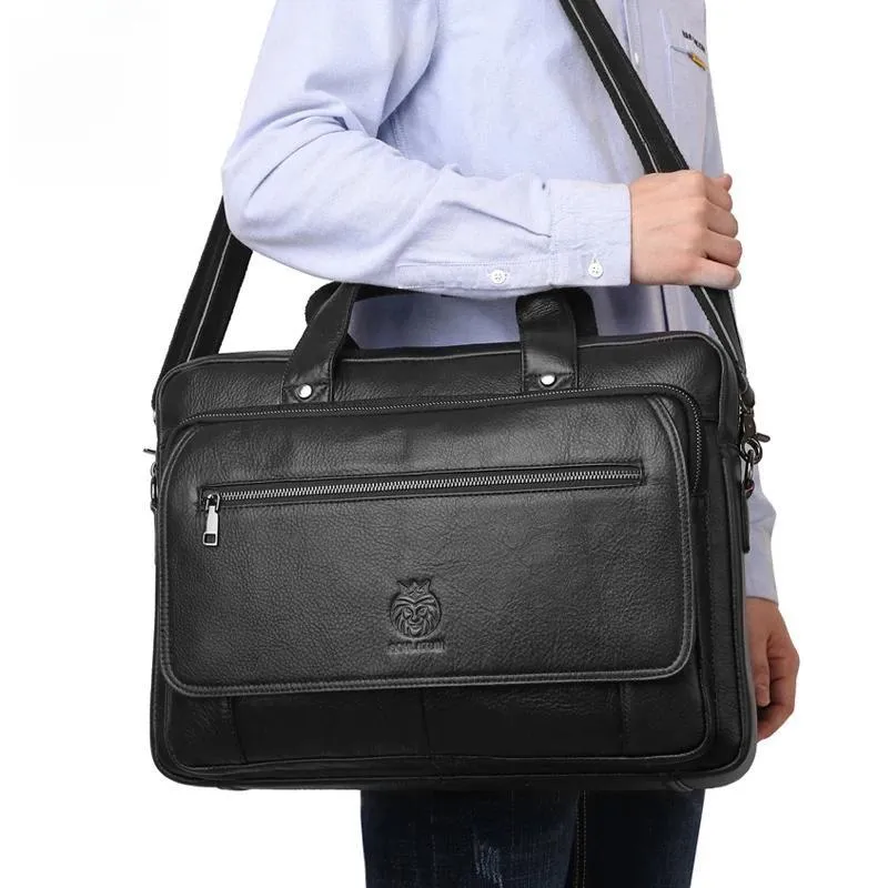 Genuine Leather Briefcases Hard For Men 16 Inch Office Bussiness Computer Bag