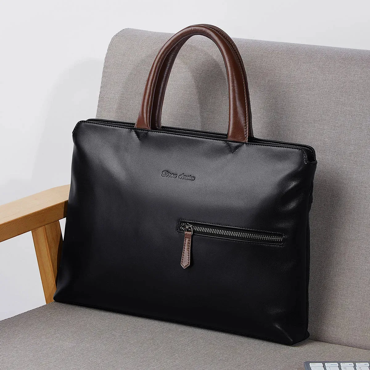 Genuine Leather Cowskin Men Briefcase Luxury Brand Business Bag