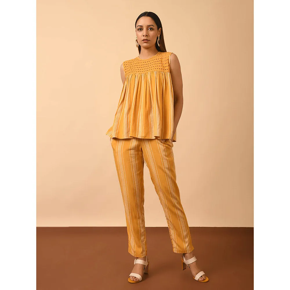 GRASS & SUNSHINE Mustard Stripe Top with Pant (Set of 2)
