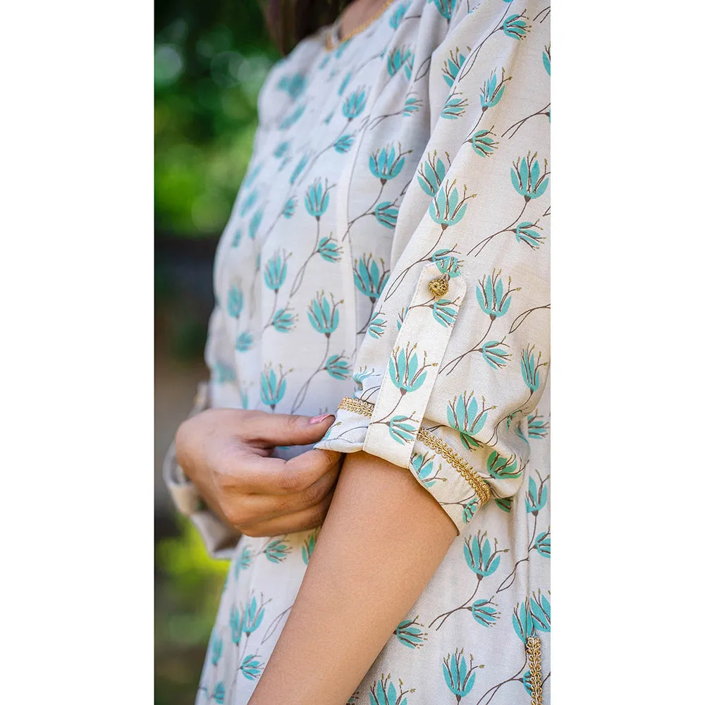 GRASS & SUNSHINE Printed Cotton Silk Kurta with Palazzo (Set of 2)