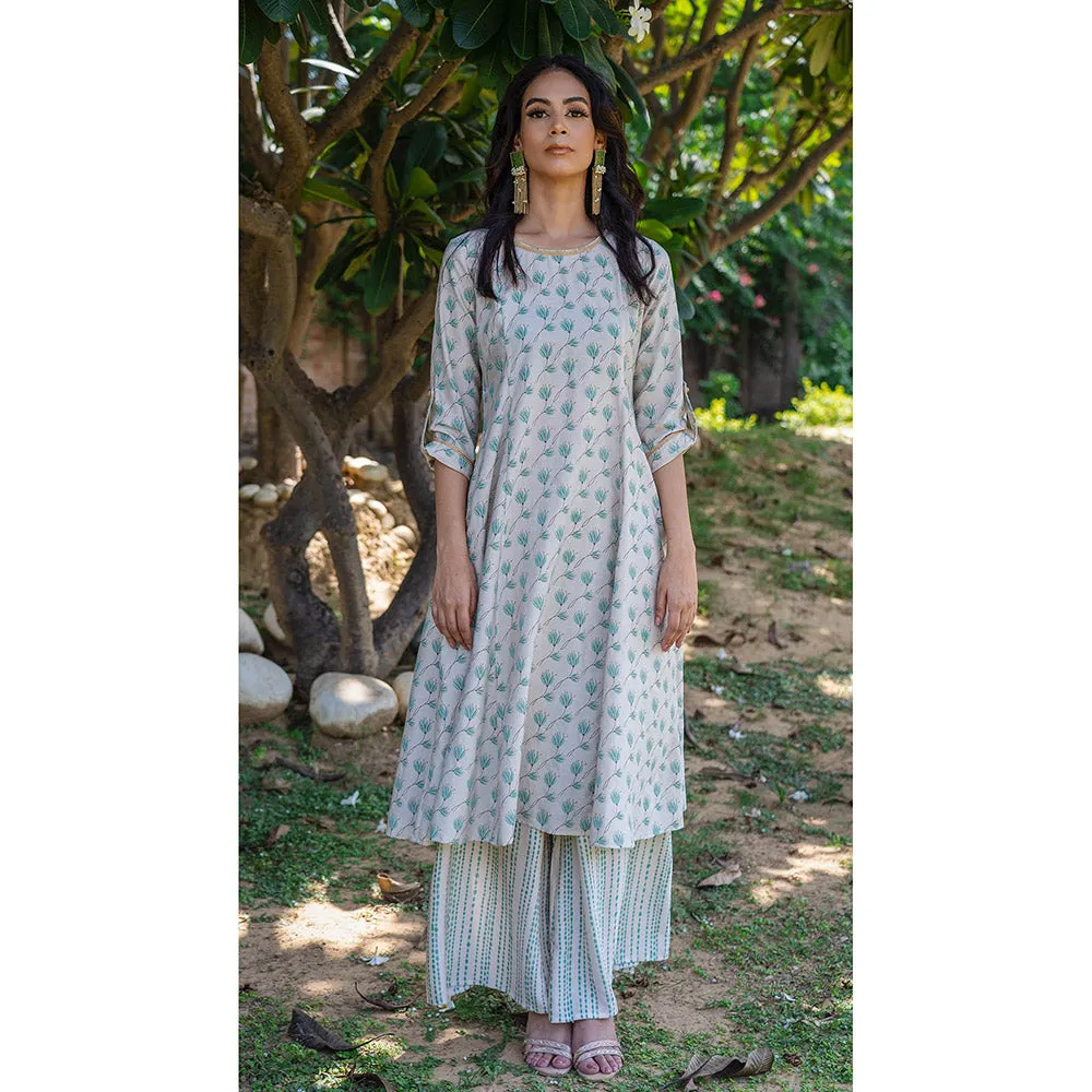 GRASS & SUNSHINE Printed Cotton Silk Kurta with Palazzo (Set of 2)