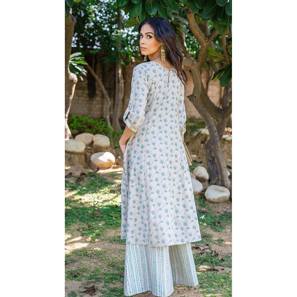 GRASS & SUNSHINE Printed Cotton Silk Kurta with Palazzo (Set of 2)