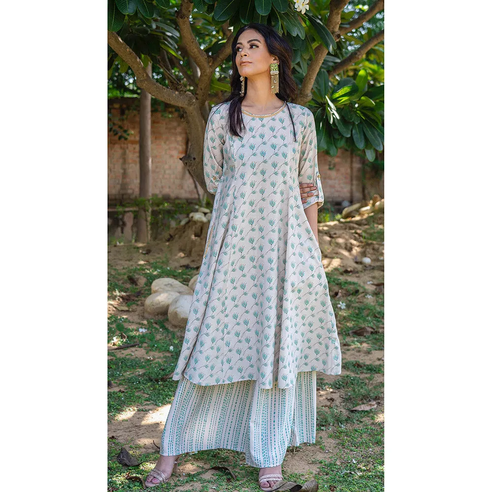 GRASS & SUNSHINE Printed Cotton Silk Kurta with Palazzo (Set of 2)