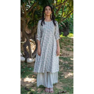 GRASS & SUNSHINE Printed Cotton Silk Kurta with Palazzo (Set of 2)