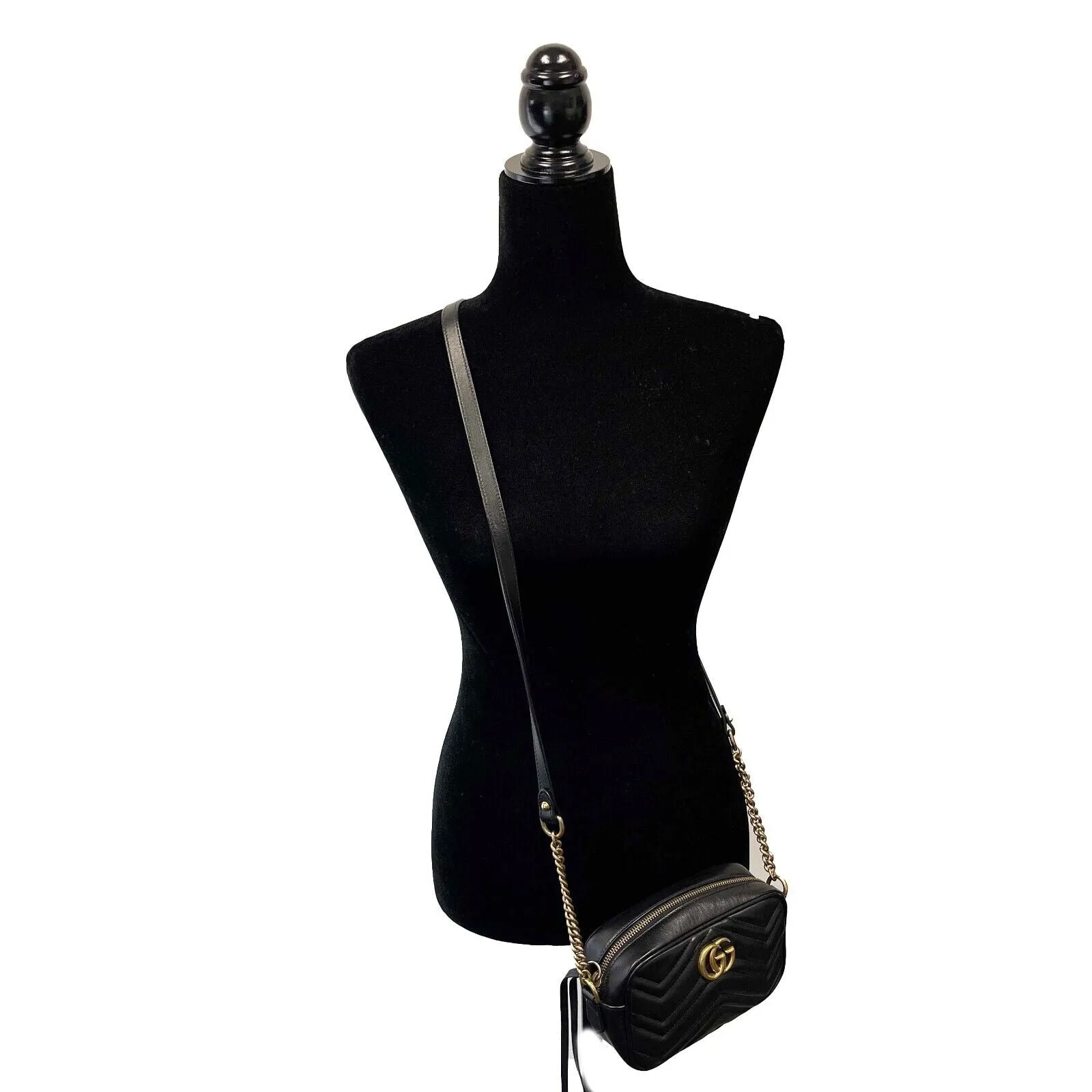 Gucci - GG Marmont Mini Black Matelass Chevron Leather Crossbody