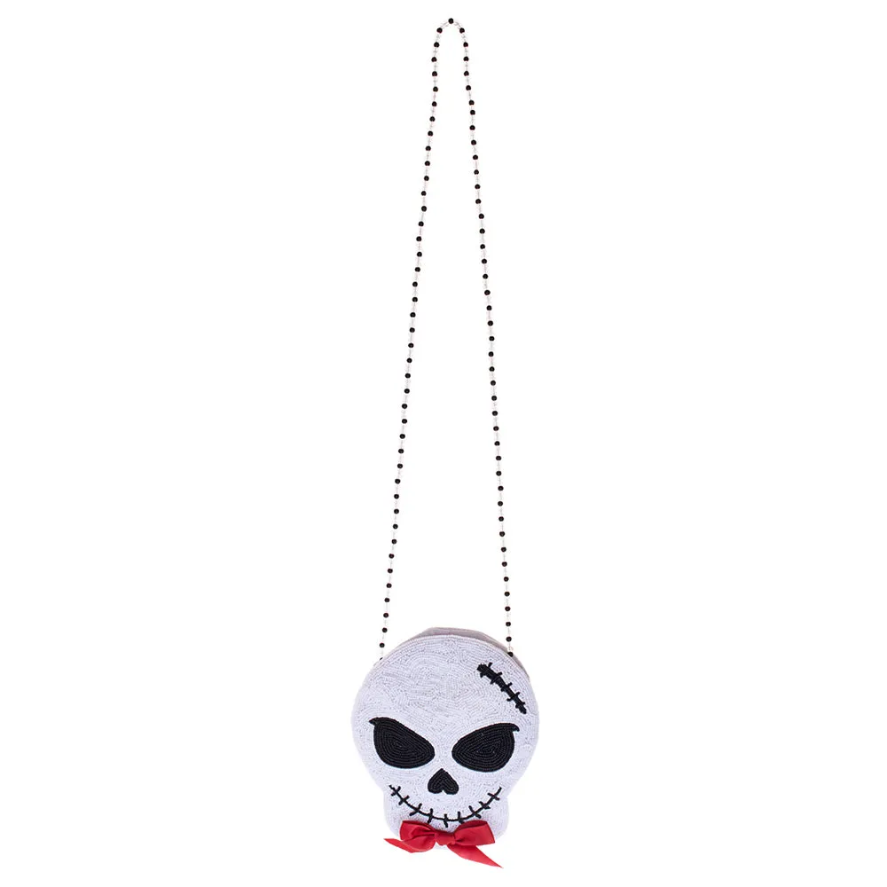 iLLASPARKZ Bow Pointed Halloween Skull Beaded Mini Crossbody Bag