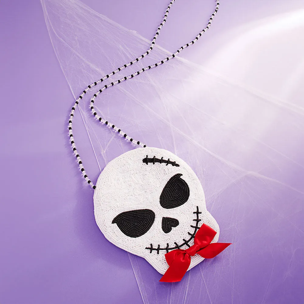iLLASPARKZ Bow Pointed Halloween Skull Beaded Mini Crossbody Bag