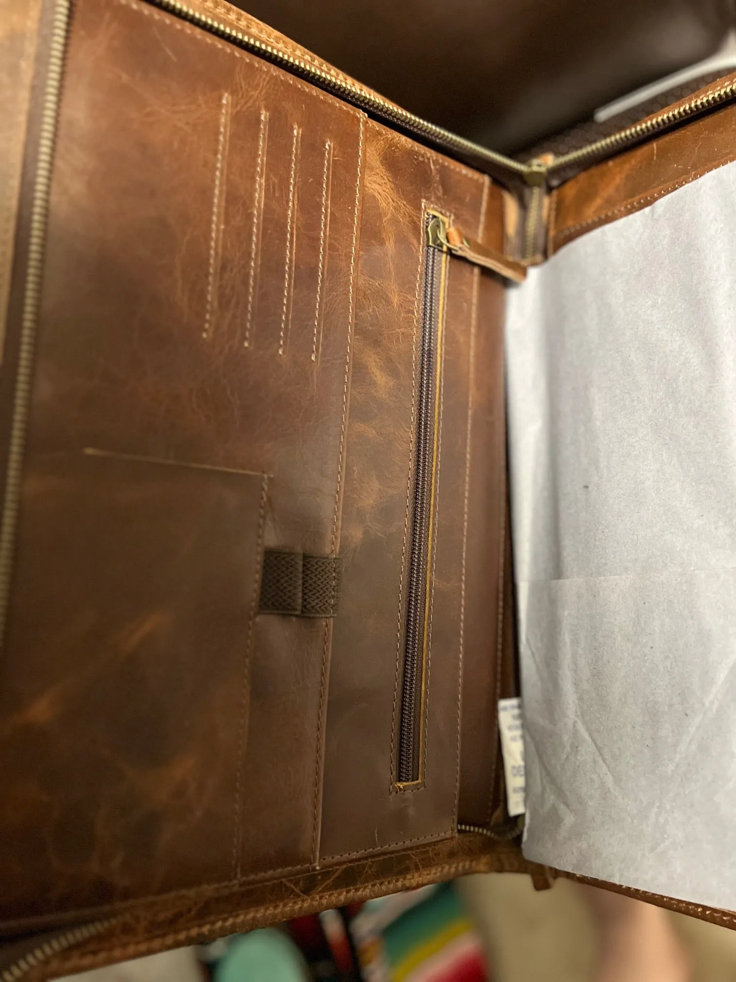 Leather Hand Tooled Western Portfolio with Zipper Close
