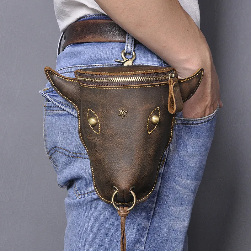 Leather Retro Bull Head Large Capacity Belt Bag