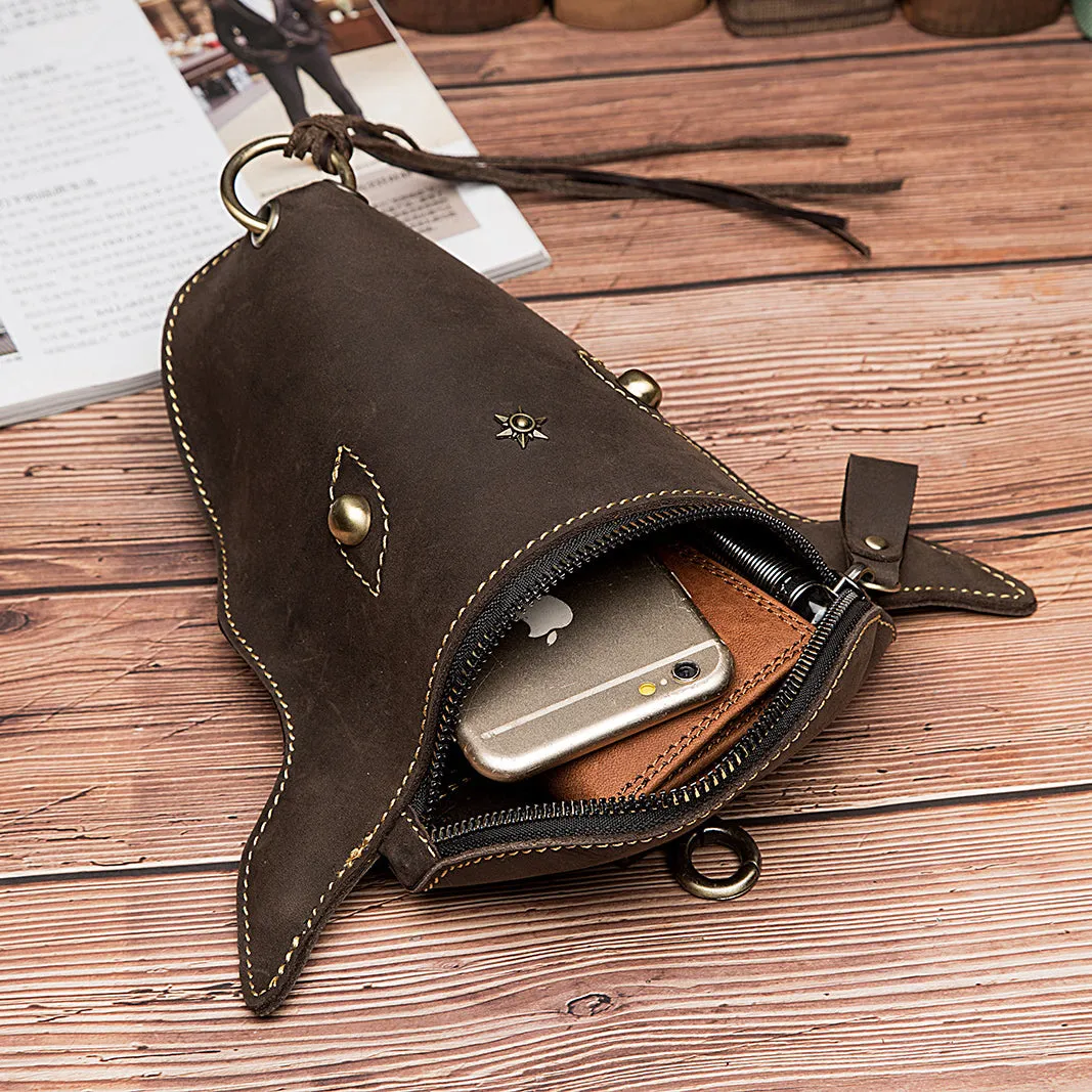 Leather Retro Bull Head Large Capacity Belt Bag