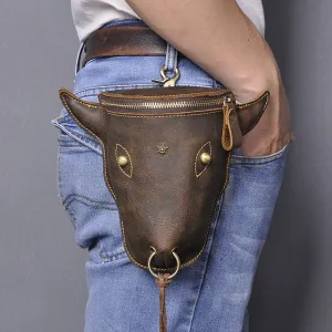 Leather Retro Bull Head Large Capacity Belt Bag