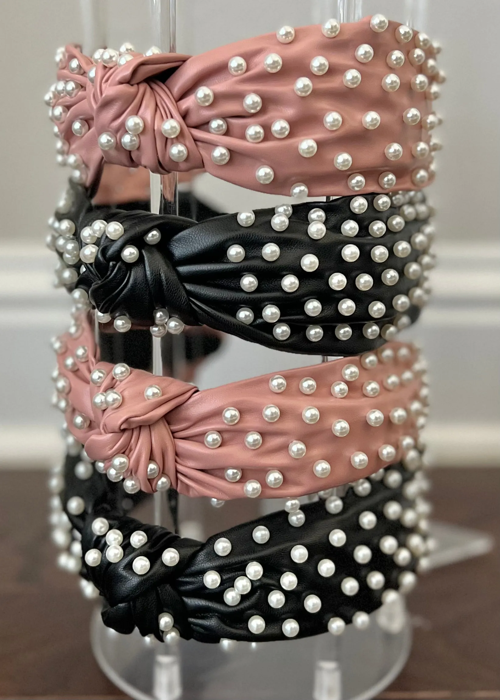 Pearled Up Vegan Leather Headband